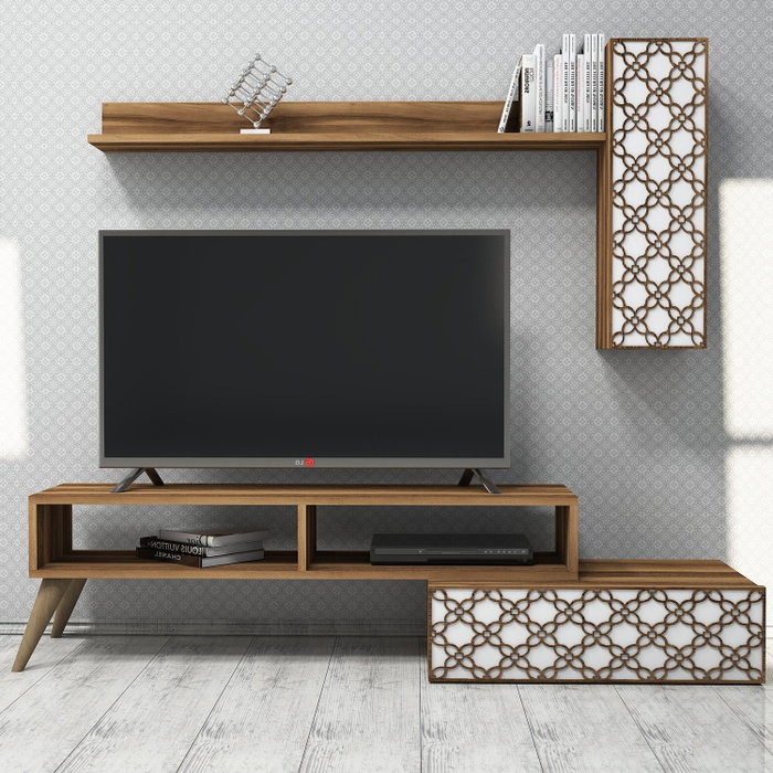 Hanah Home Mueble de TV Planet Nogal y Blanco